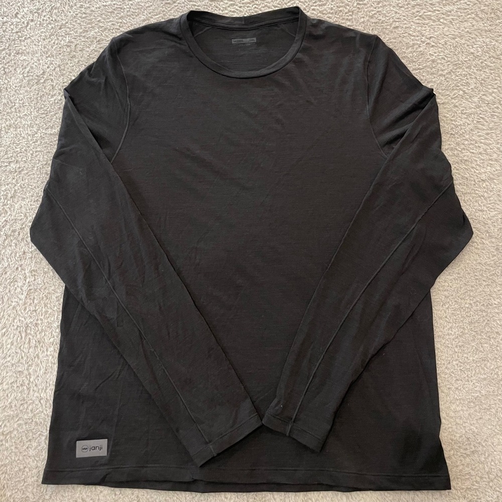 Janji Repeat Merino Shirt Mens XL Black Wool Performance Running Thumbholes